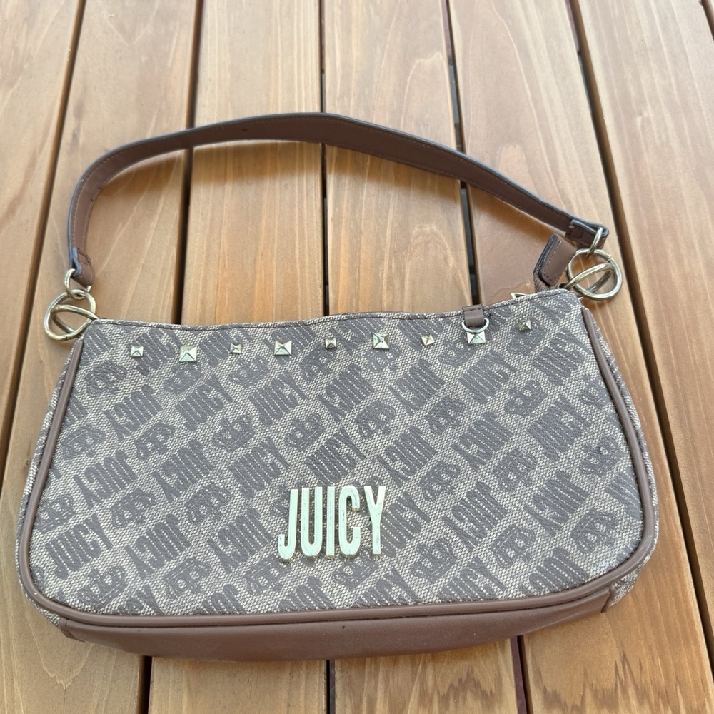 Juicy Couture monogram shoulder bag with a bold silver logo